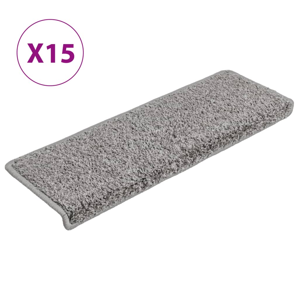 vidaXL Laiptų kilimėliai, 15vnt., pilkos spalvos, 65x21x4 cm