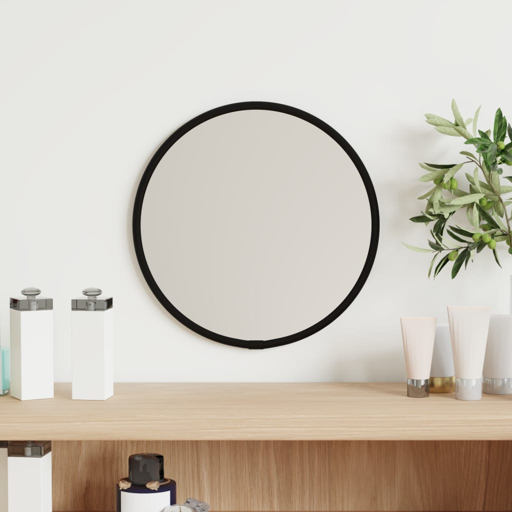 vidaXL Sieninis veidrodis, juodos spalvos, 20cm skersmens, apskritas