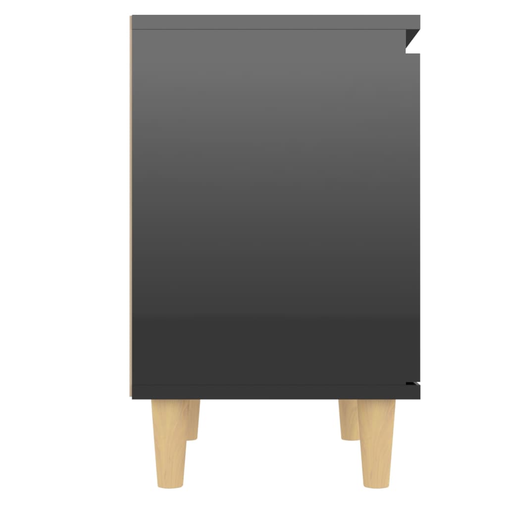 vidaXL Naktinė spintelė su medinėmis kojelėmis, juoda, 40x30x50cm