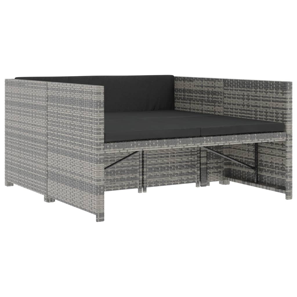 vidaXL Sodo baldų komplektas su pagalvėmis, 5 dalių, pilkas, ratanas