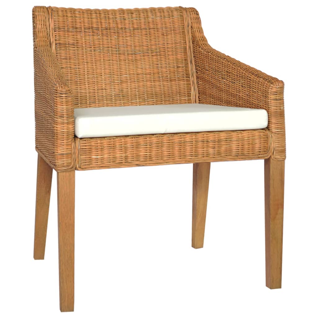 vidaXL Valgomojo kėdės su pagalvėmis, 2vnt., rudos, natūralus ratanas