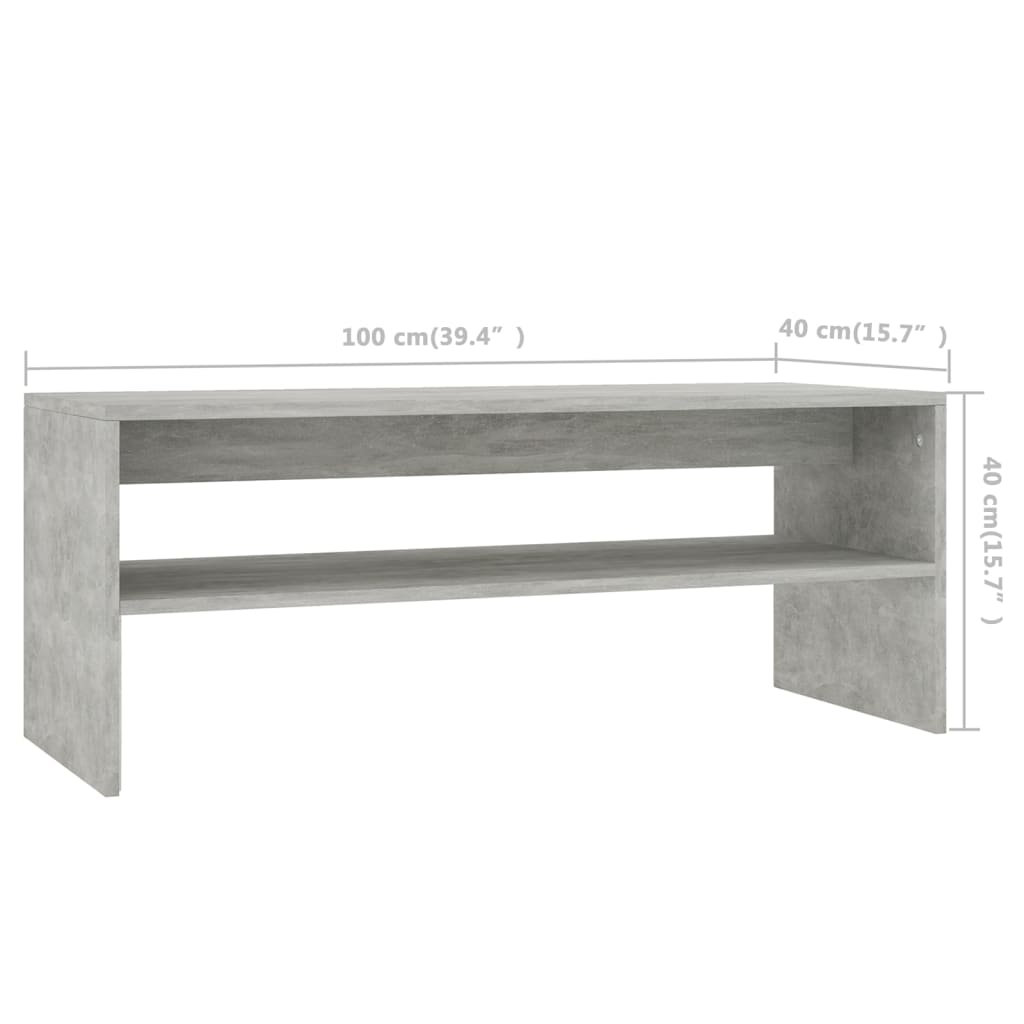 vidaXL Kavos staliukas, betono pilka, 100x40x40cm, MDP
