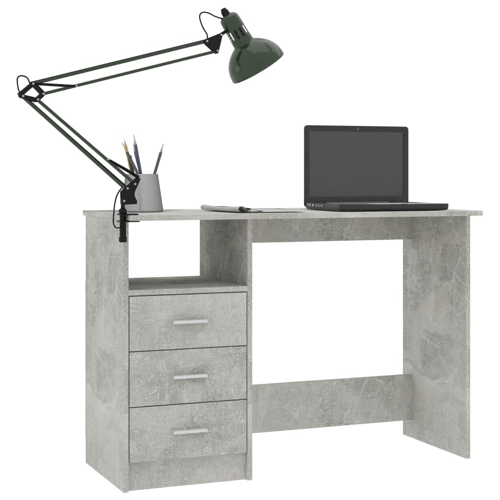 vidaXL Rašomasis stalas su stalčiais, pilka spalva, 110x50x76cm, MDP