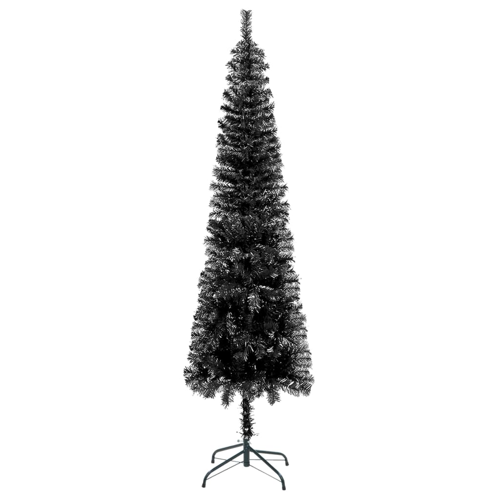 vidaXL Plona apšviesta Kalėdų eglutė su žaisliukais, juoda, 210cm
