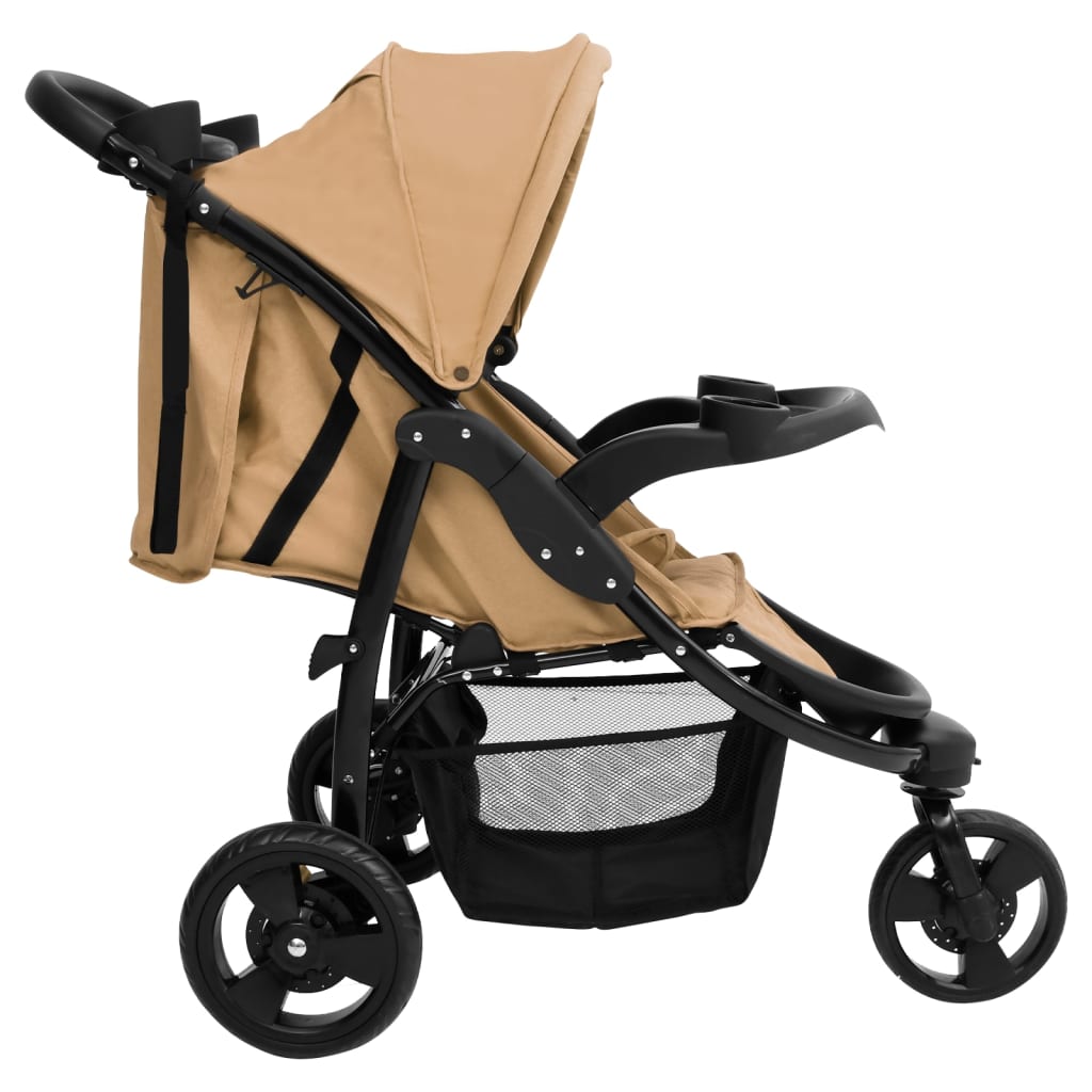 vidaXL Vaikiškas triratis vežimėlis, taupe ir juodos spalvos, plienas
