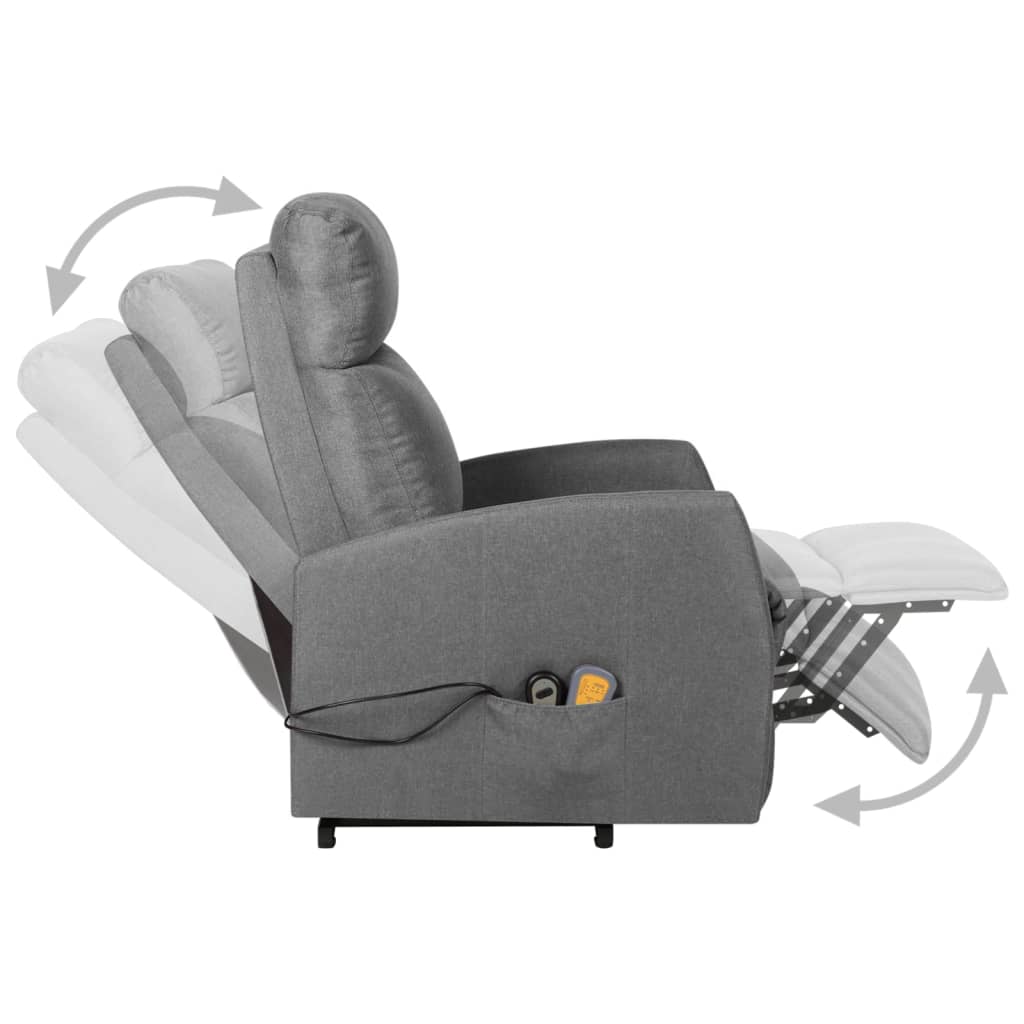 vidaXL Atsistojantis masažinis krėslas, šviesiai pilkas, audinys