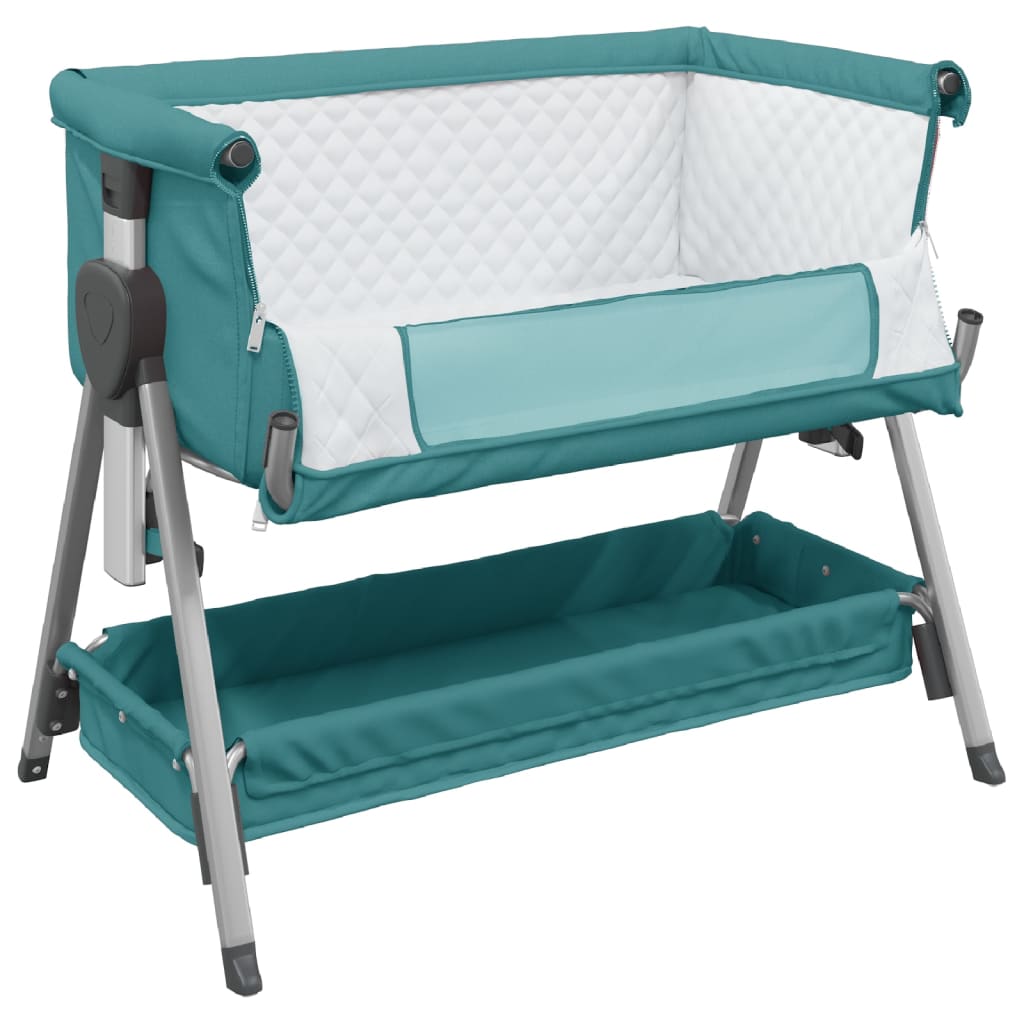 vidaXL Kūdikio lovytė su čiužiniu, žalios spalvos, lininis audinys