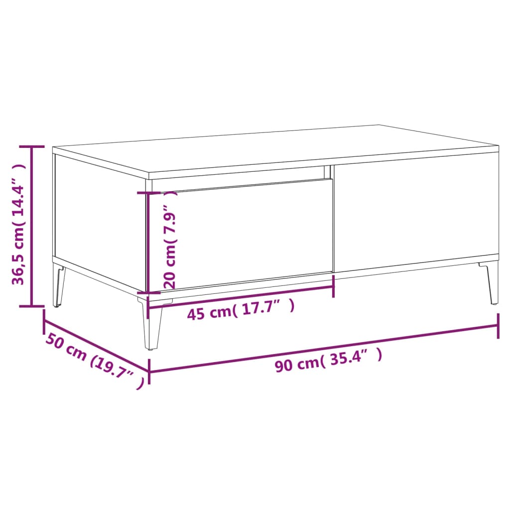 vidaXL Kavos staliukas, baltos spalvos, 90x50x36,5cm, apdirbta mediena