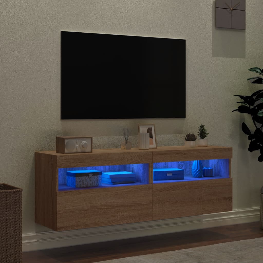 vidaXL Sieninės TV spintelės su LED, 2vnt., sonoma ąžuolo, 60x30x40cm