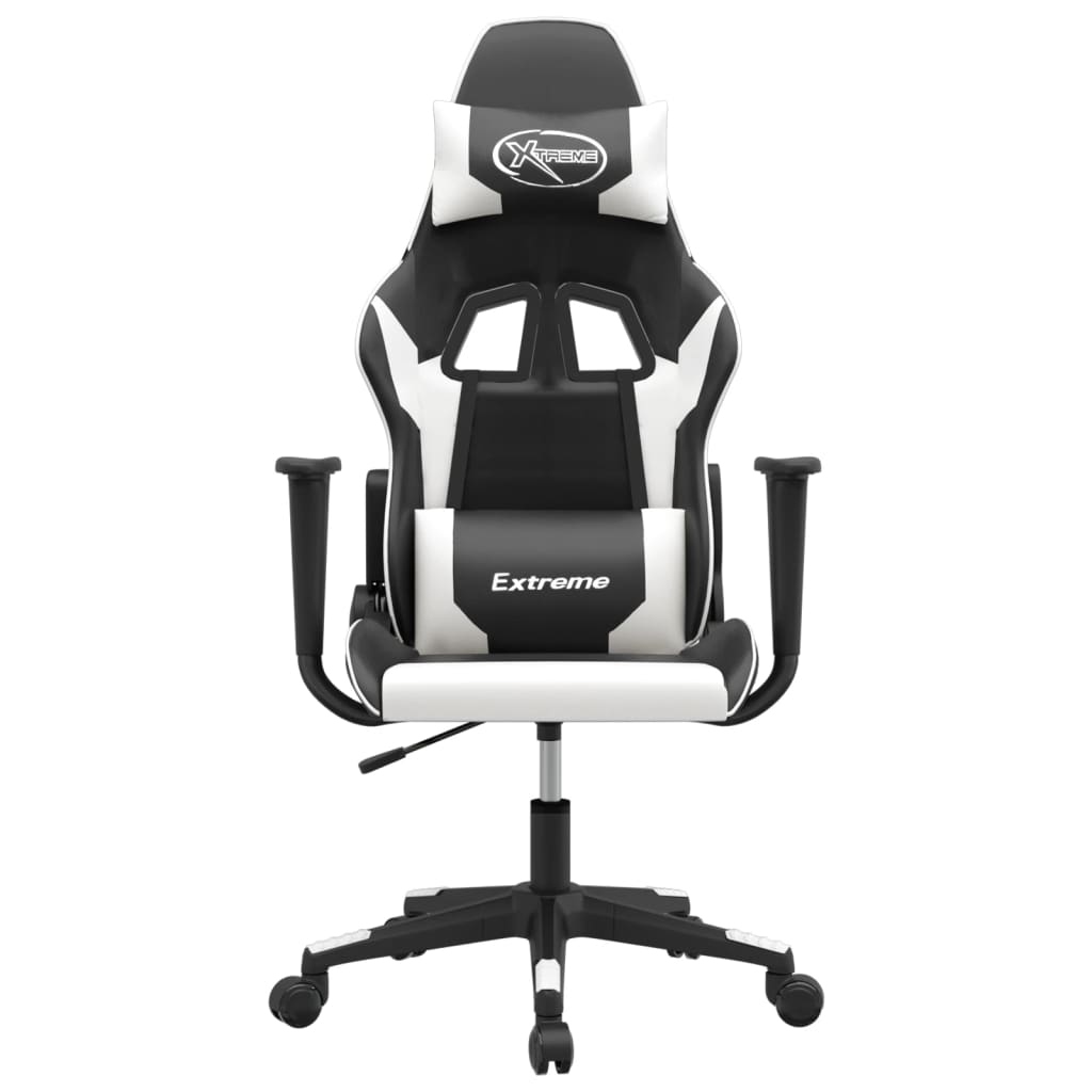 vidaXL Masažinė žaidimų kėdė, juodos ir baltos spalvos, dirbtinė oda