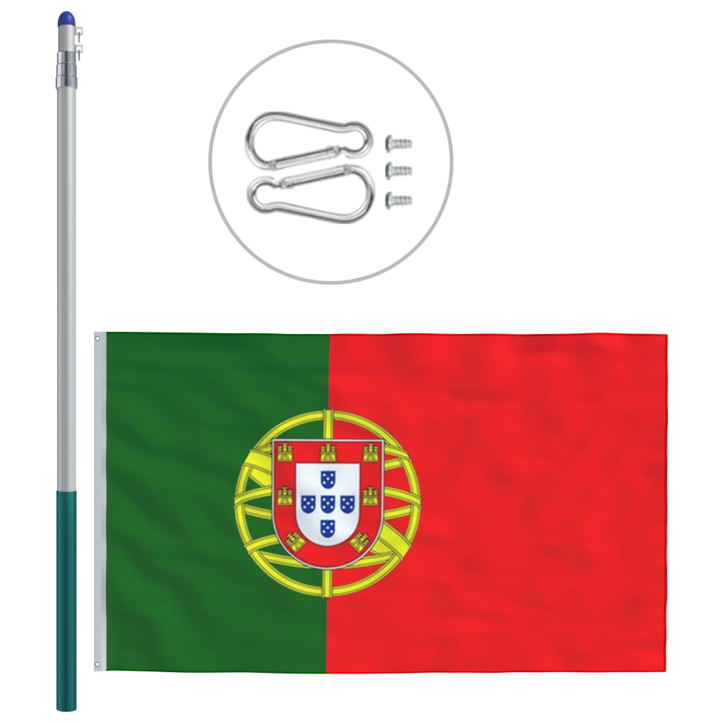 vidaXL Portugalijos vėliava su stiebu, aliuminis, 6m