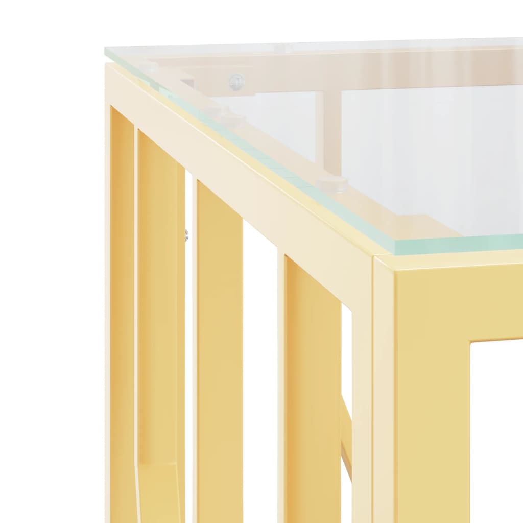 vidaXL Kavos staliukas, auksinis, 50x50x50cm, plienas ir stiklas