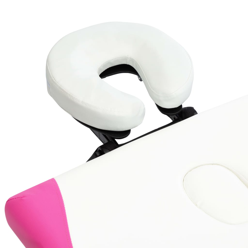vidaXL Sulankstomas masažo stalas, baltas/rožinis, aliuminis, 2 zonų
