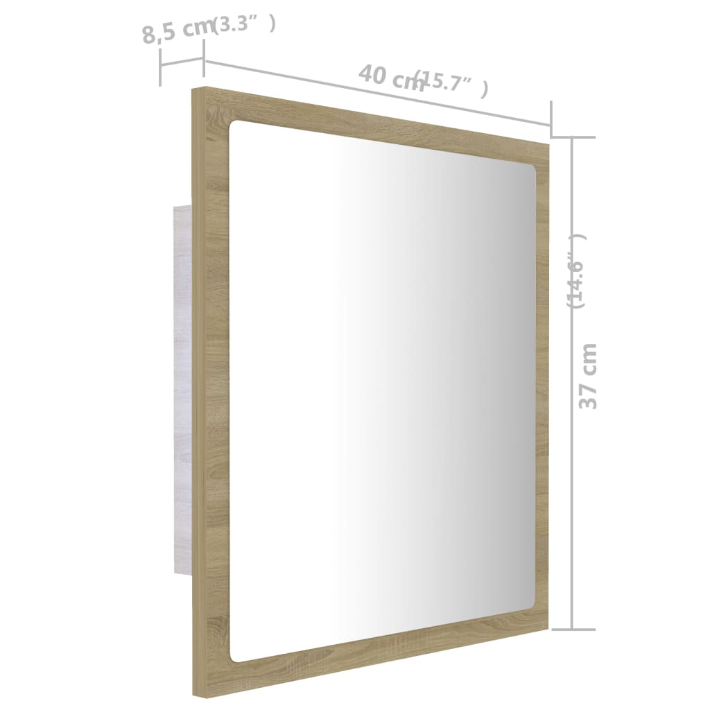 vidaXL Vonios kambario LED veidrodis, ąžuolo, 40x8,5x37cm, akrilas