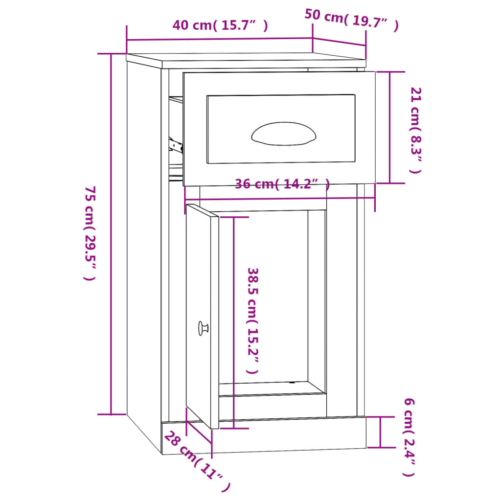 vidaXL Šoninė spintelė su stalčiumi, balta, 40x50x75cm, mediena