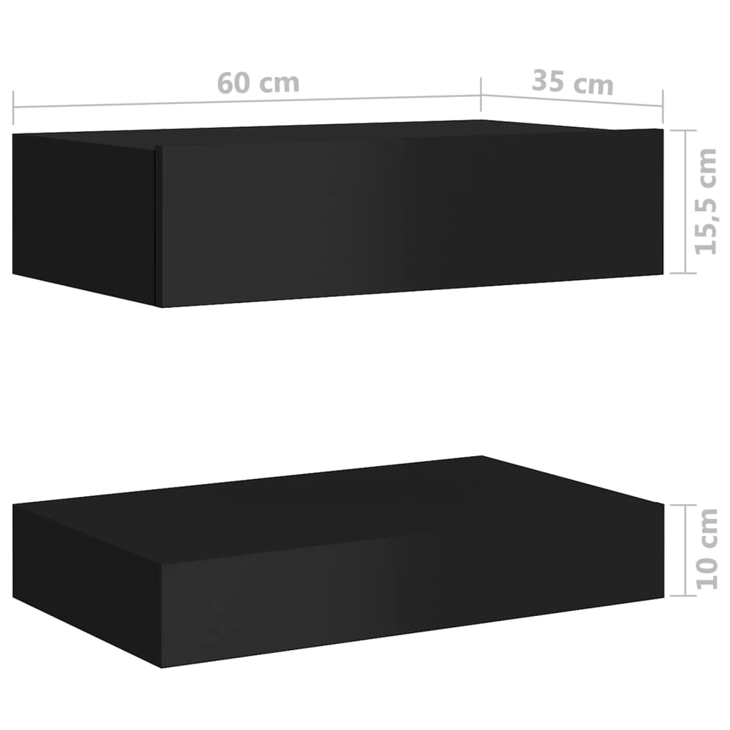 vidaXL Naktinės spintelės, 2vnt., blizgi juoda, 60x35cm, MDP