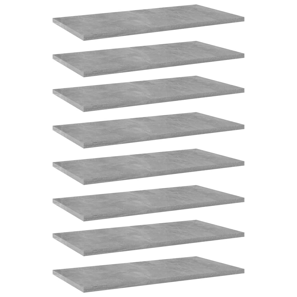 vidaXL Knygų lentynos plokštės, 8vnt., betono pilkos, 60x30x1,5cm, MDP