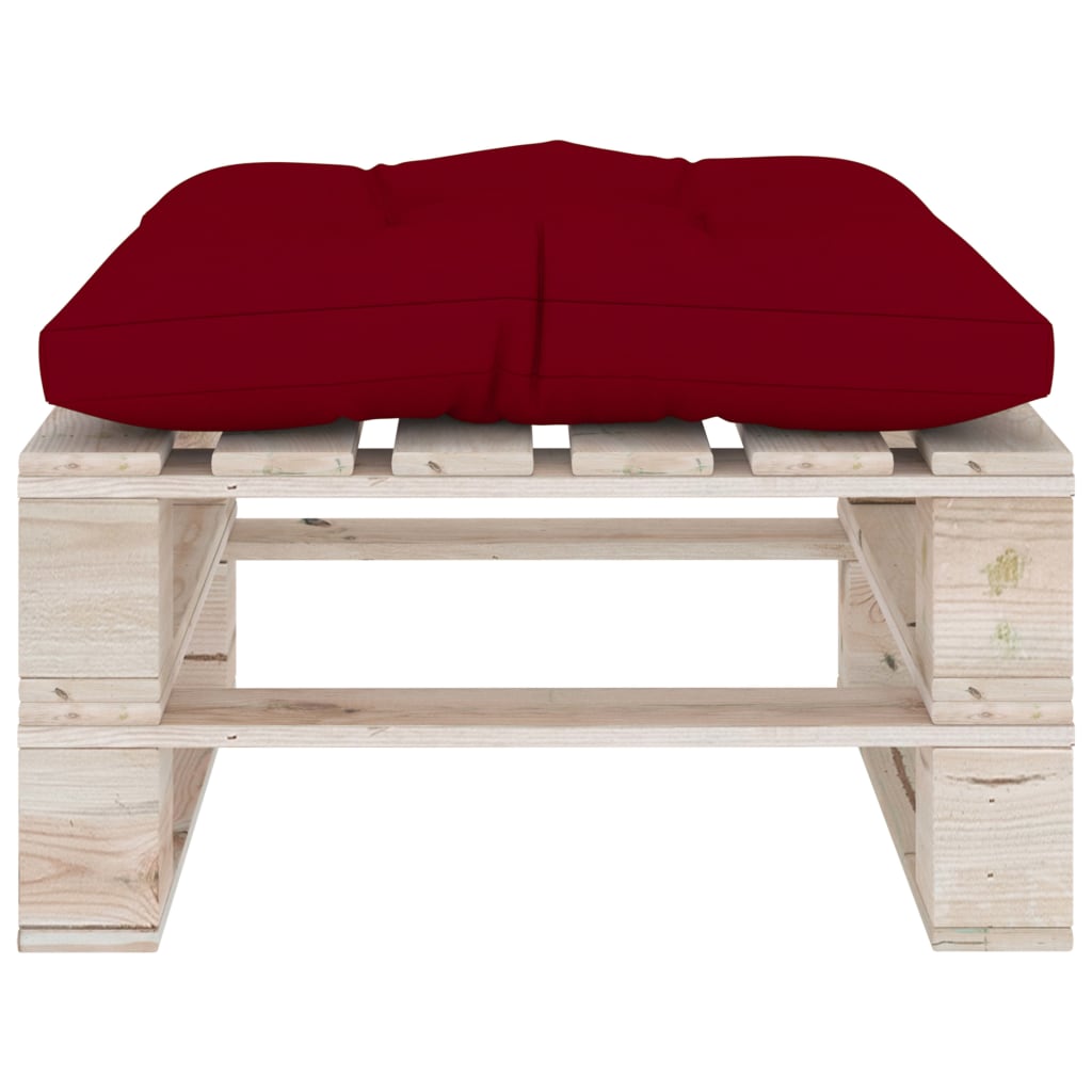 vidaXL Otomanė iš paletės su vyno raudona pagalvėle, pušies mediena