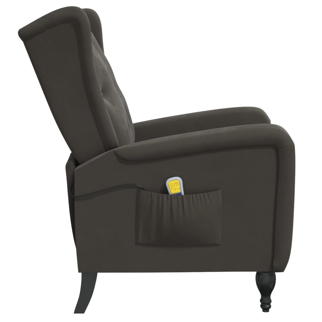 vidaXL Atlošiamas masažinis krėslas, tamsiai pilkos spalvos, aksomas