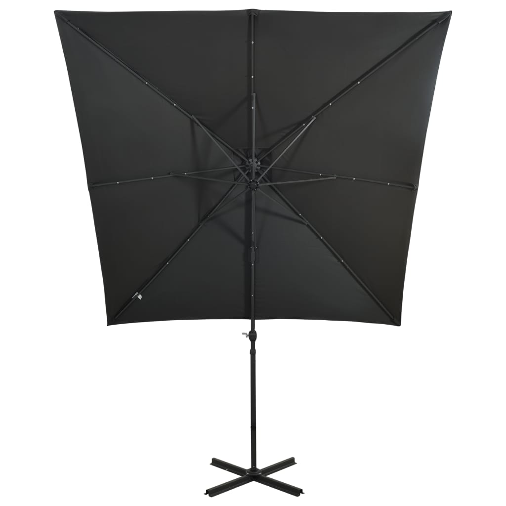 vidaXL Gembinis skėtis su stulpu ir LED lemputėmis, antracito, 250cm