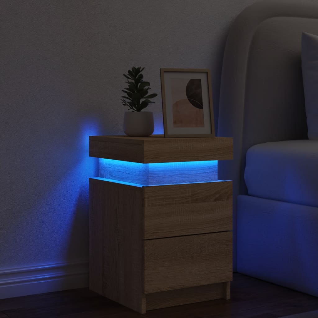 vidaXL Naktinė spintelė su LED lemputėmis, ąžuolo spalvos, 35x39x55cm