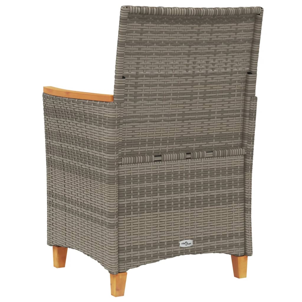 vidaXL Sodo kėdės su pagalvėlėmis, 2vnt., pilkos, poliratanas/mediena