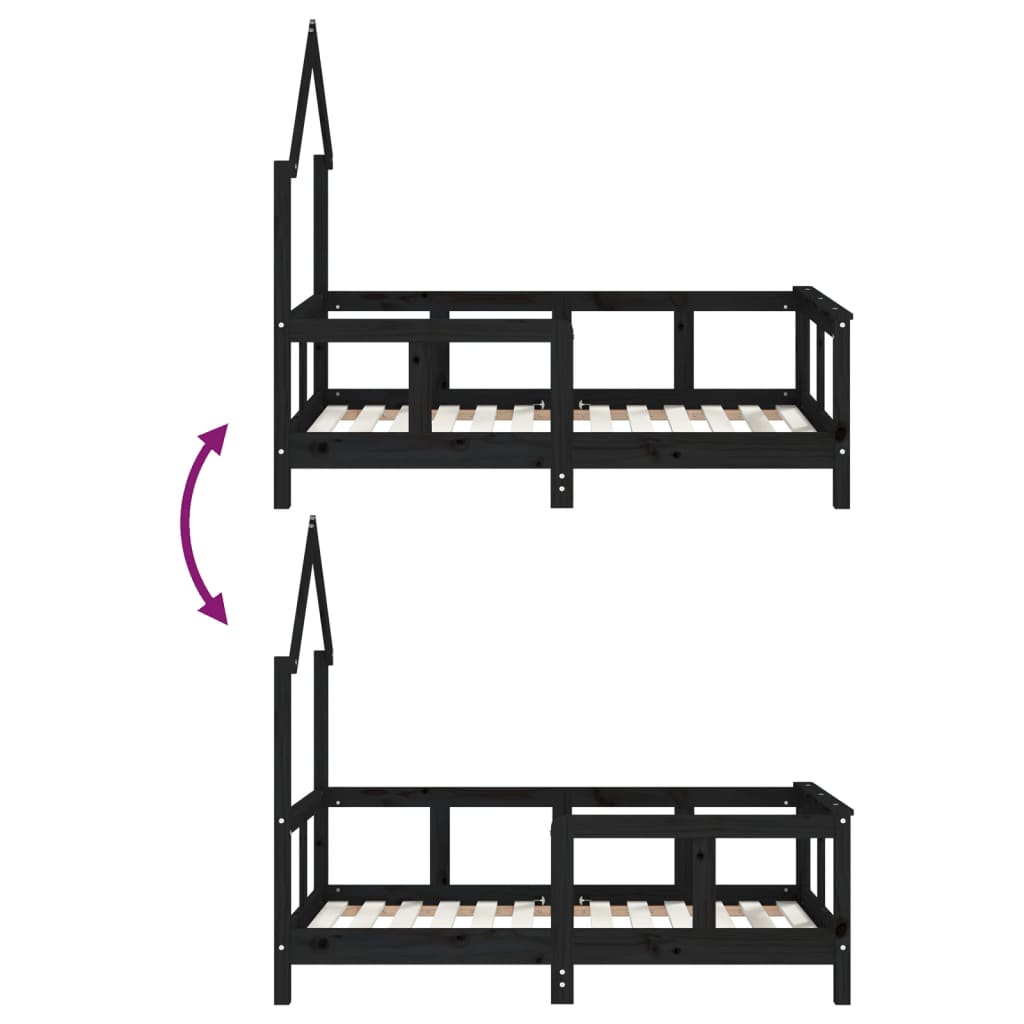 vidaXL Vaikiškos lovos rėmas, juodas, 70x140cm, pušies masyvas