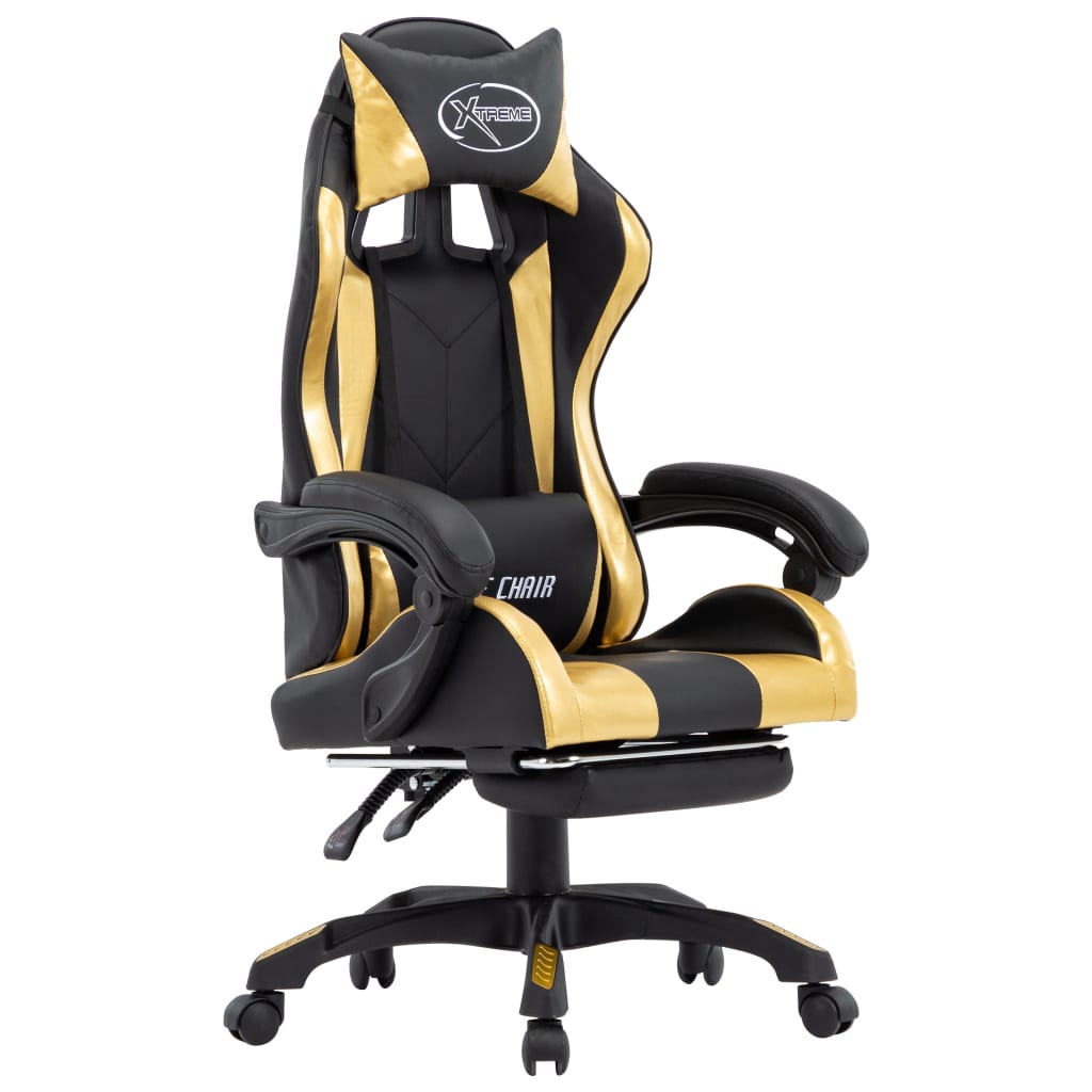 vidaXL Žaidimų kėdė su pakoja, auksinė ir juoda, dirbtinė oda