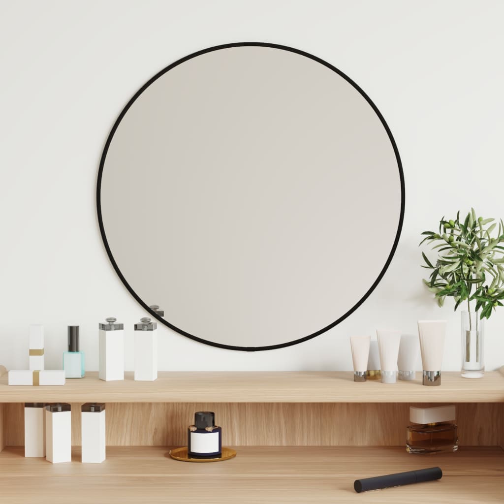 vidaXL Sieninis veidrodis, juodos spalvos, 50cm skersmens, apskritas