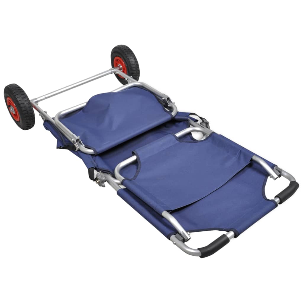vidaXL Paplūdimio vežimėlis su ratukais, nešiojam., sulankst., mėlyn.