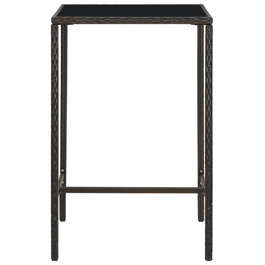 vidaXL Sodo baro stalas, rudas, 70x70x110cm, poliratanas ir stiklas