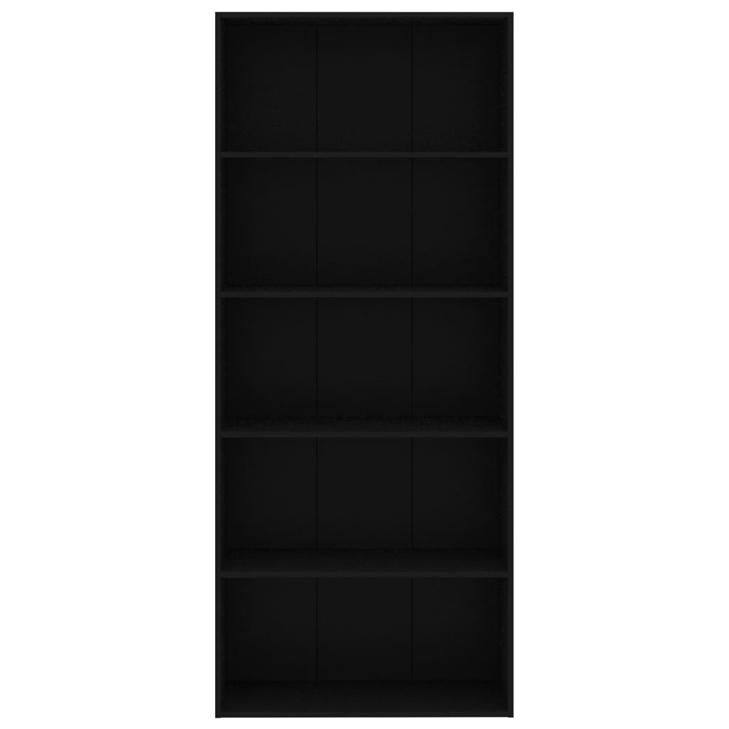 vidaXL Spintelė knygoms, 5 lentynos, juodos spalvos, 80x30x189cm, MDP