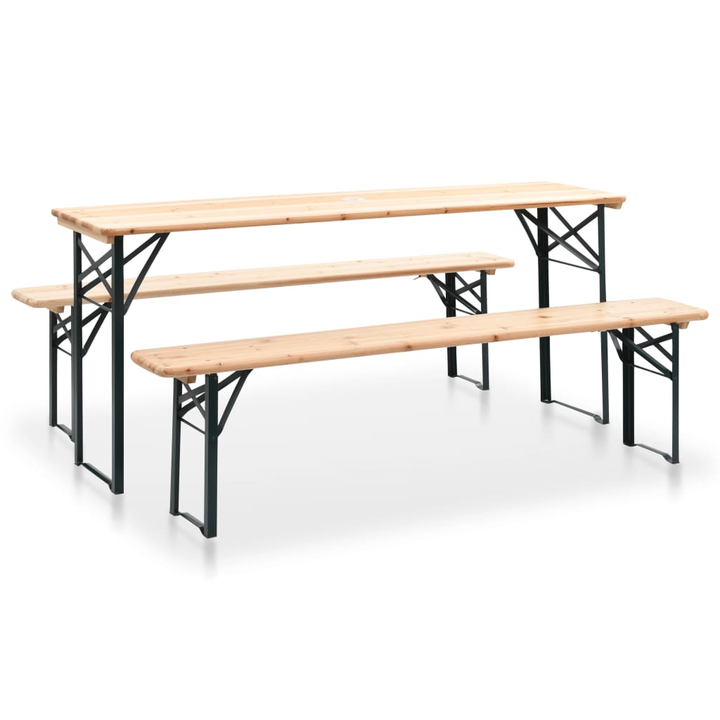 vidaXL Sulankstomas stalas alui su 2 suoliukais, 177 cm, pušies mediena