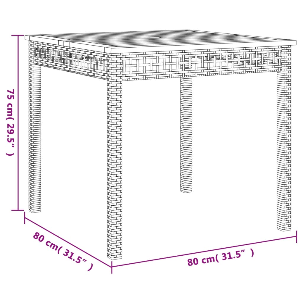 vidaXL Sodo stalas, smėlio, 80x80x75cm, poliratanas ir akacija