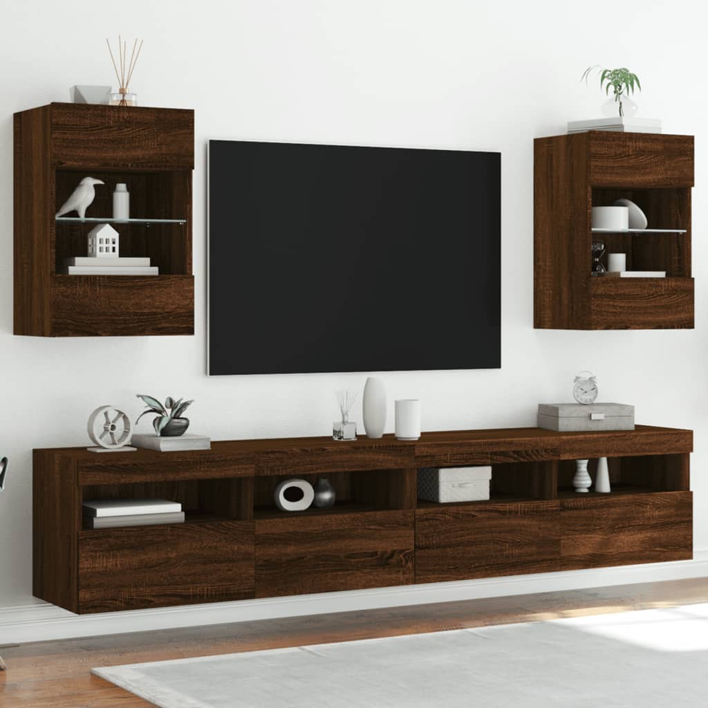 vidaXL Sieninė TV spintelė su LED lemputėmis, ruda, 40x30x60,5cm