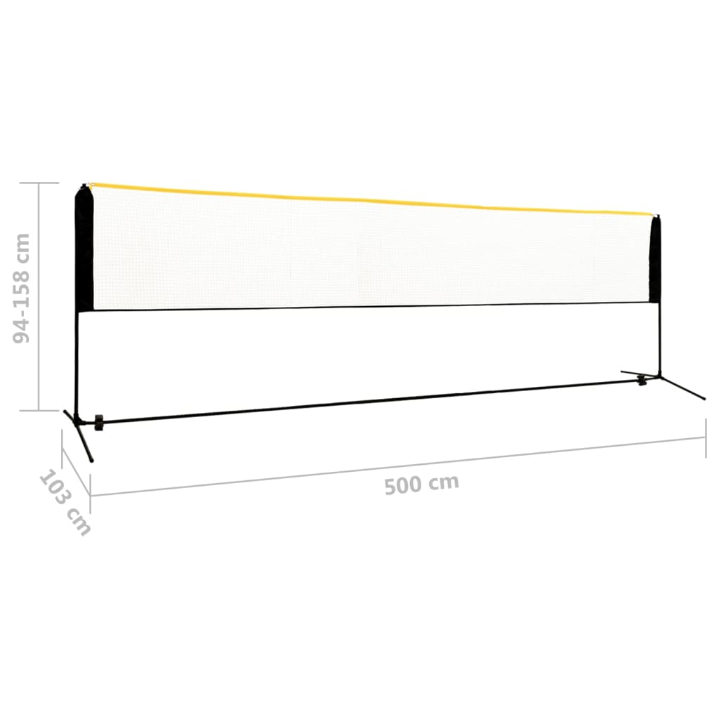 vidaXL Reguliuojamas badmintono tinklas, 500x103x94–158cm, metalas
