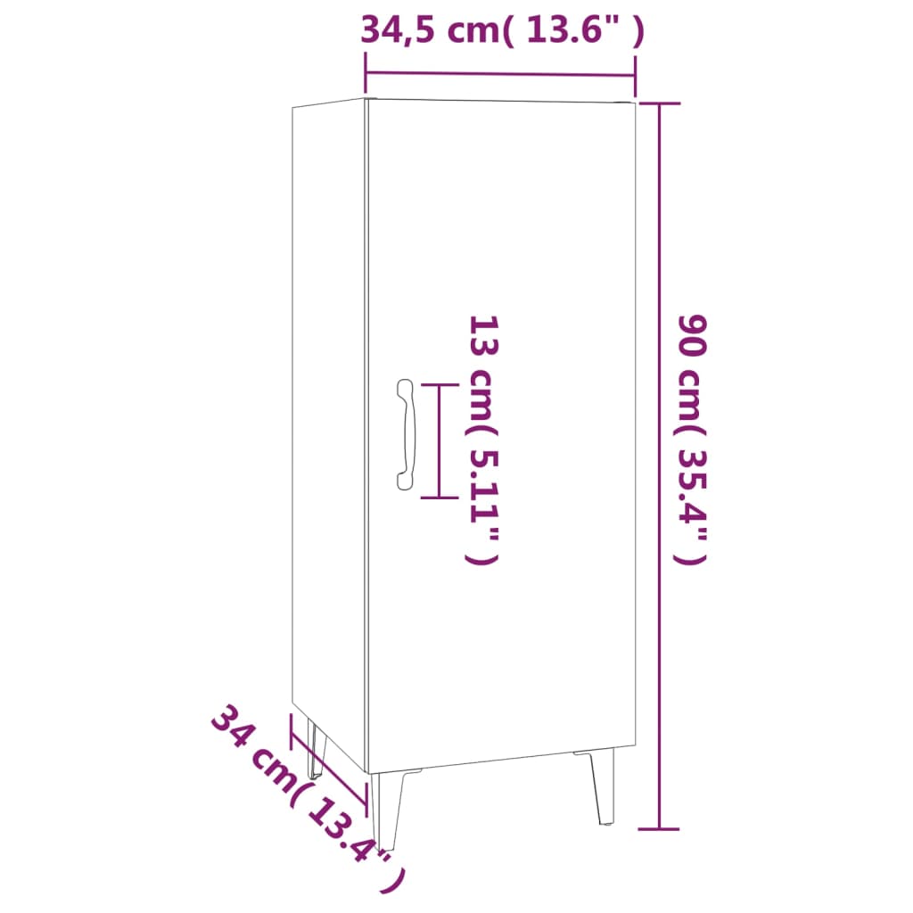 vidaXL Šoninė spintelė, balta, 34,5x34x90cm, apdirbta mediena, blizgi