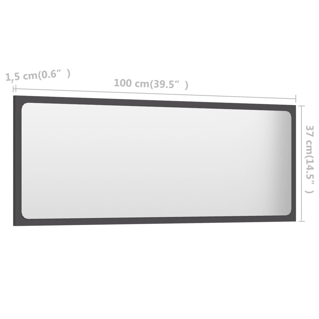 vidaXL Vonios kambario veidrodis, pilkos spalvos, 100x1,5x37cm, MDP