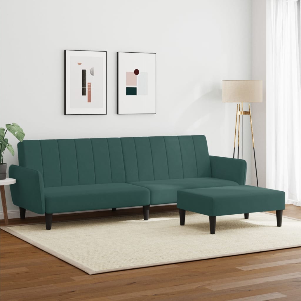 vidaXL Dvivietė sofa-lova su pakoja, tamsiai žalios spalvos, aksomas