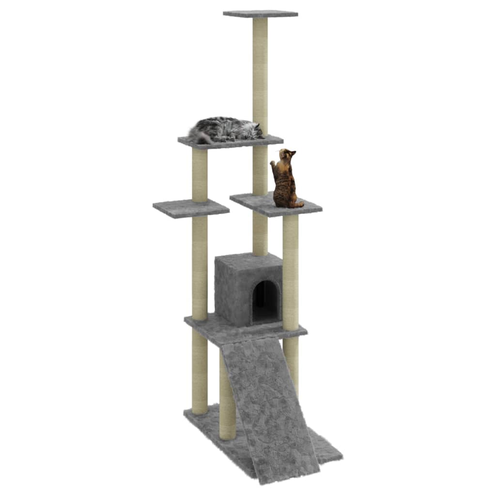 vidaXL Draskyklė katėms su stovais iš sizalio, šviesiai pilka, 155cm