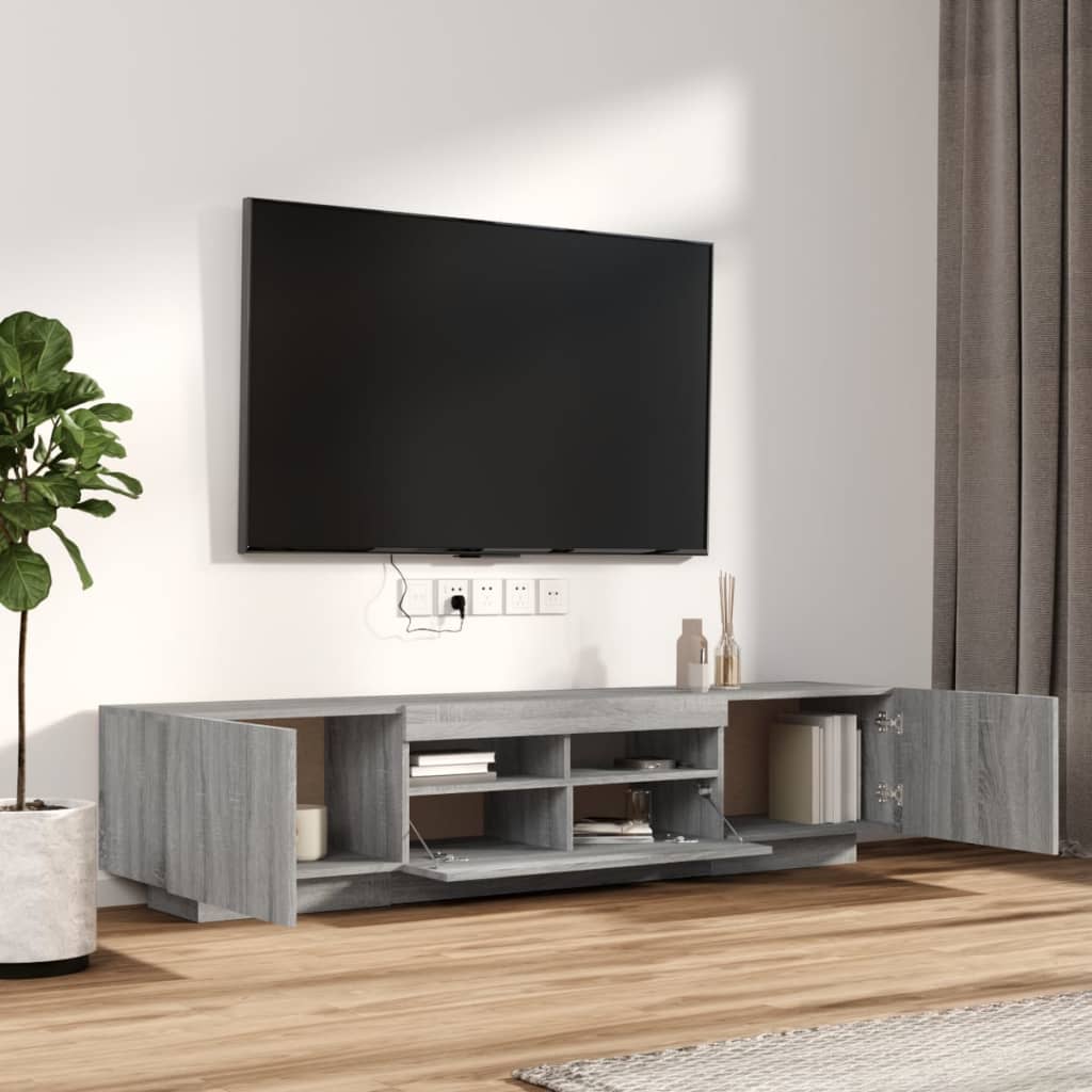 vidaXL TV spintelių komplektas su LED, 2 dalių, pilkas ąžuolo, mediena