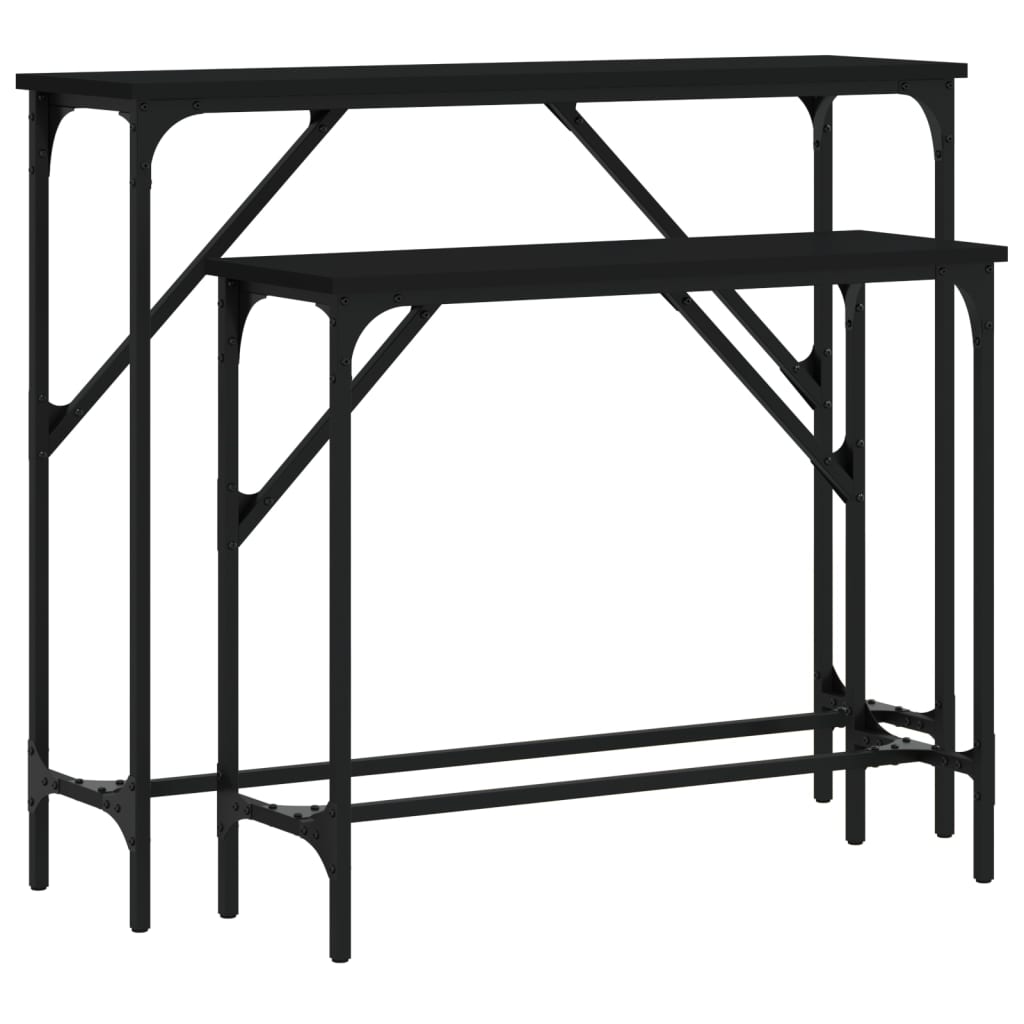 vidaXL Konsoliniai staliukai, 2vnt., juodos spalvos, apdirbta mediena