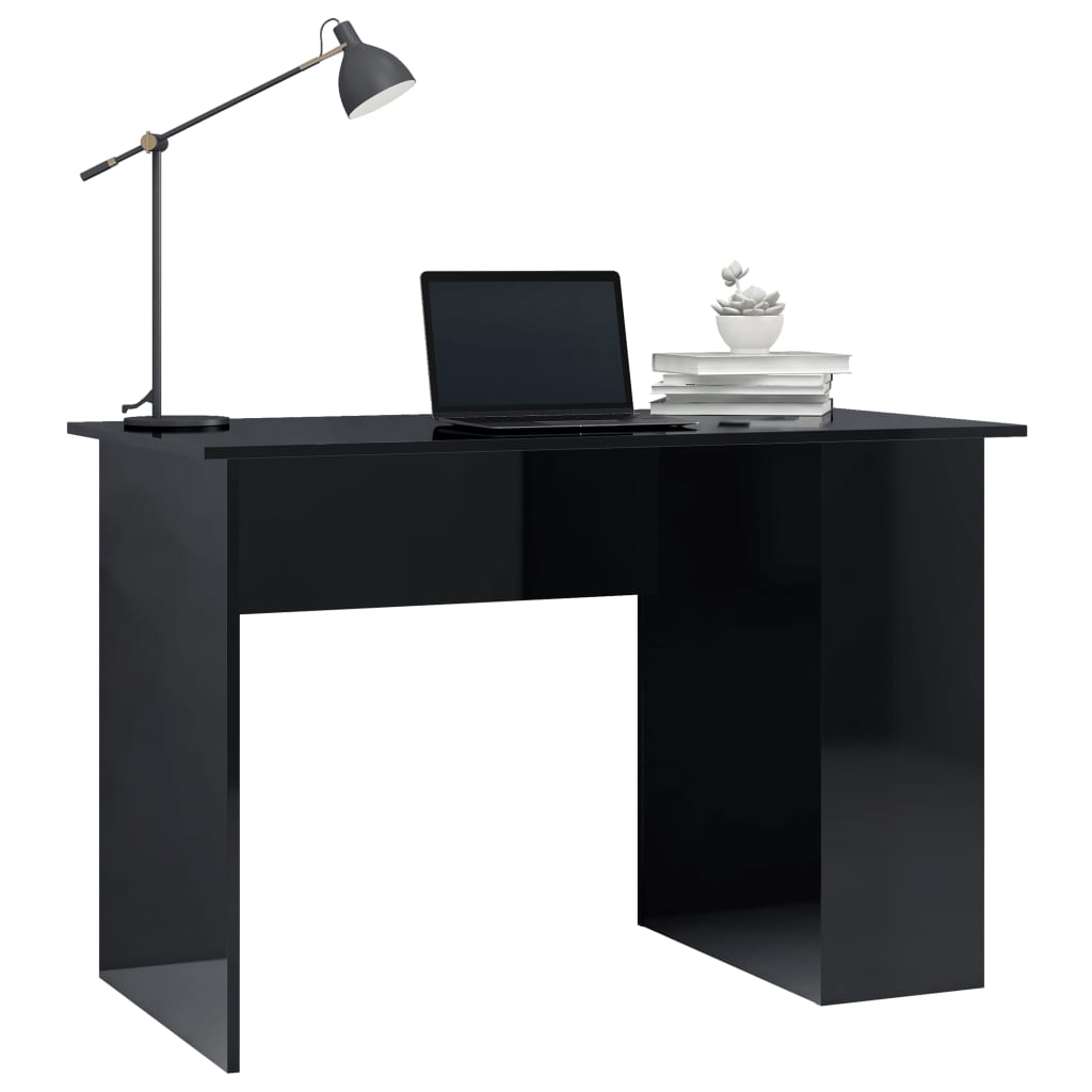 vidaXL Rašomasis stalas, juodas, 110x60x73cm, MDP, ypač blizgus