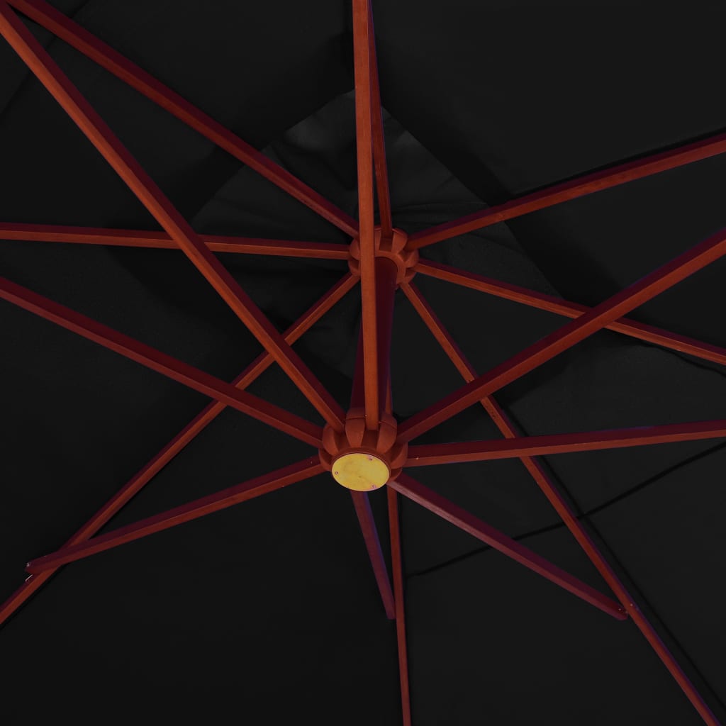 vidaXL Kabantis skėtis nuo saulės su mediniu stulpu, juodas, 400x300cm