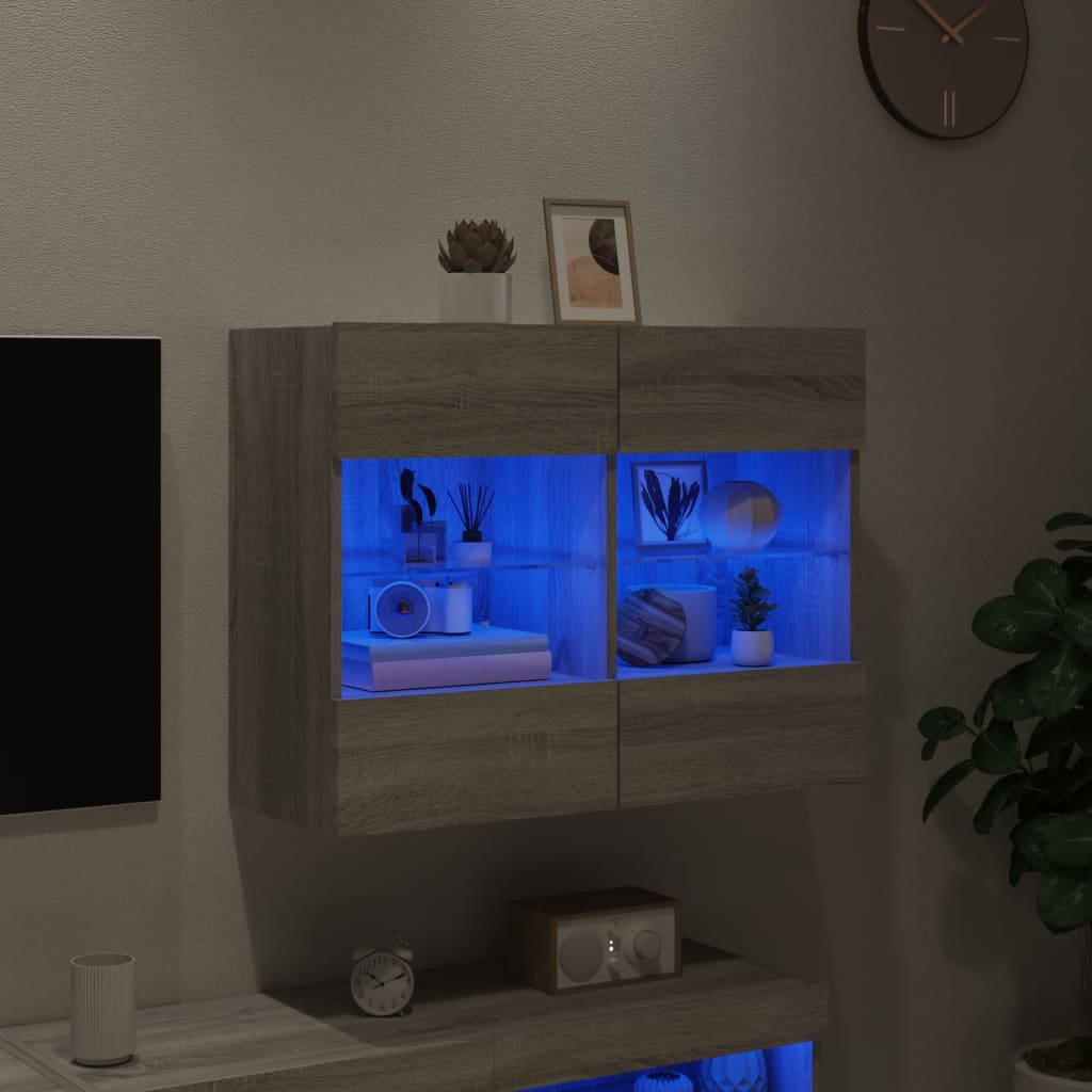 vidaXL Sieninė TV spintelė su LED lemputėmis, pilka, 78,5x30x60,5cm