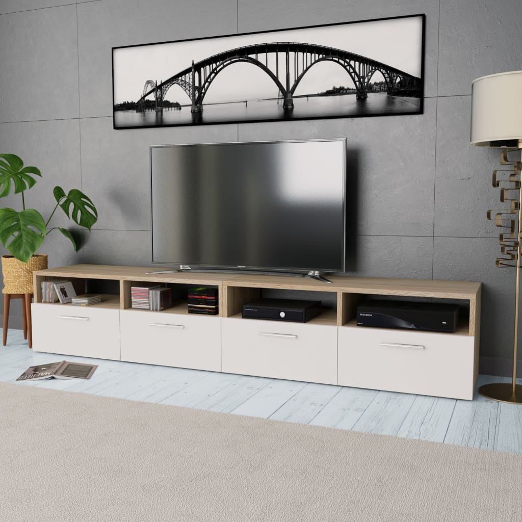 vidaXL 2 TV spintelės, med. drož. plokštė, 95x35x36 cm, ąž. ir balta