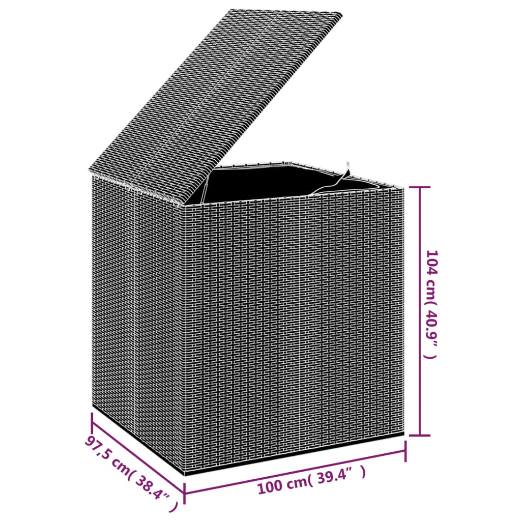 vidaXL Sodo dėžė pagalvėlėms, juoda, 100x97,5x104cm, PE ratanas