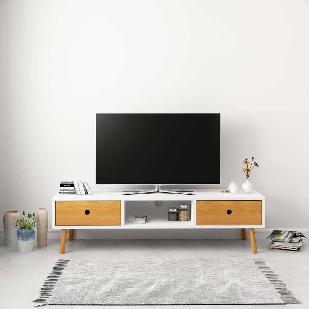 vidaXL TV spintelė, balta, 120x35x35cm, pušies medienos masyvas