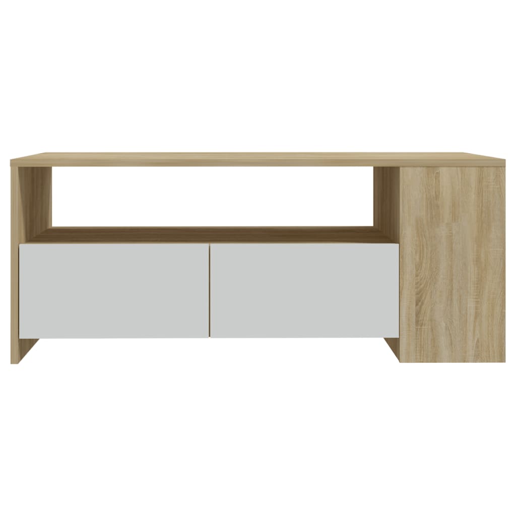 vidaXL Kavos staliukas, baltas/ąžuolo, 102x55x42cm, apdirbta mediena