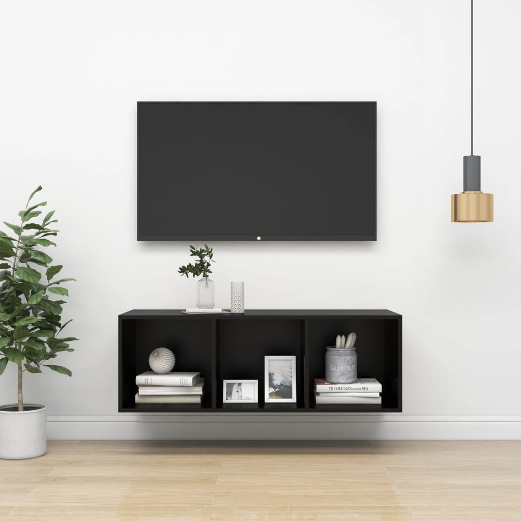 vidaXL Prie sienos montuojama TV spintelė, juoda, 37x37x107cm, MDP